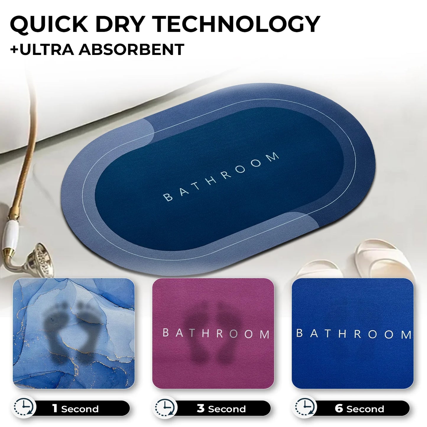 Water-Absorbent Anti-Slip Mat Set – Medium Size (2 x 1.25 ft) | Quick-Dry Bathroom